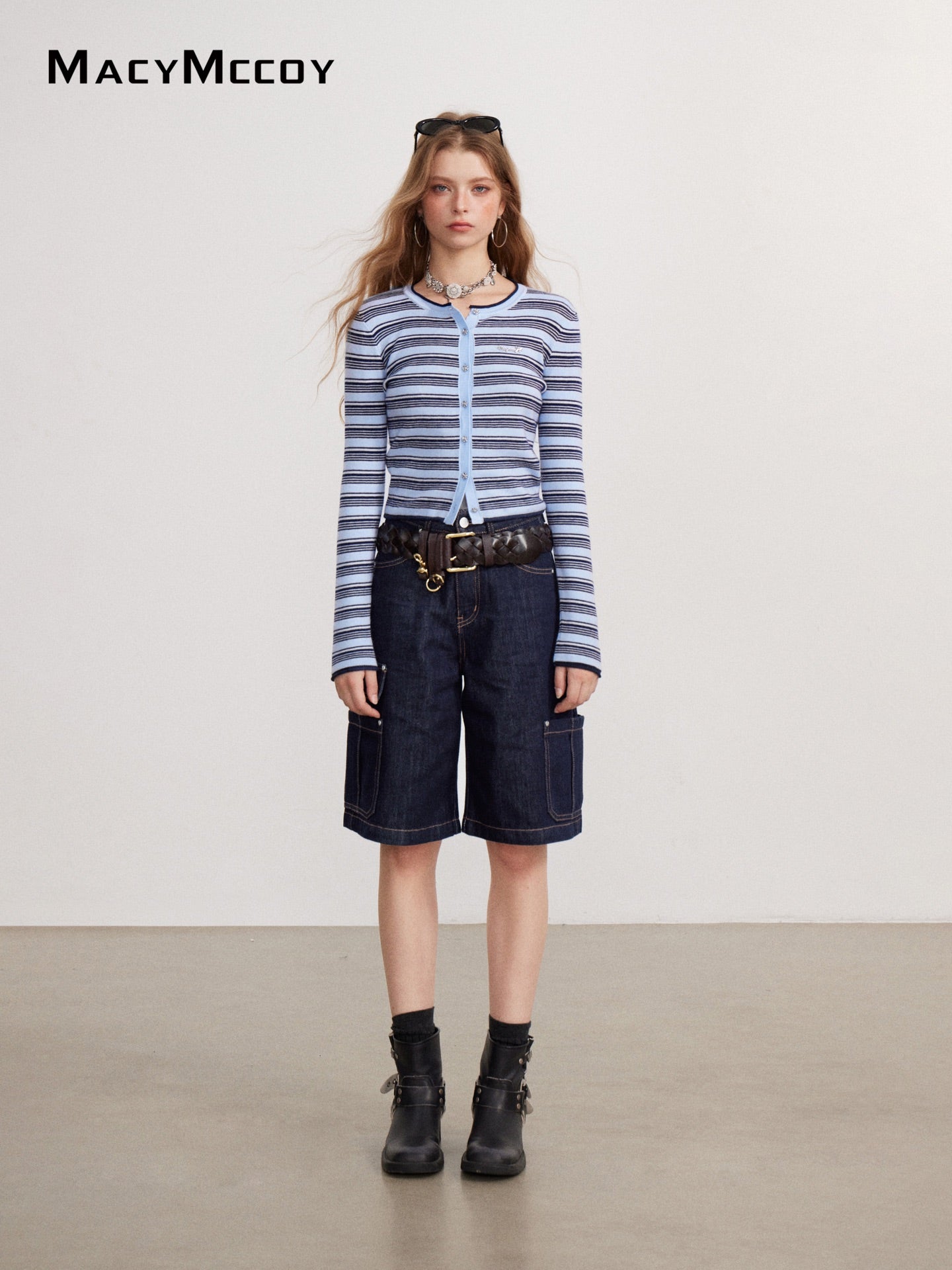 MacyMccoy MMC2026144 Color-Block Stripe Knit Top(2color)