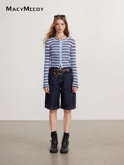 MacyMccoy MMC2026144 Color-Block Stripe Knit Top(2color)