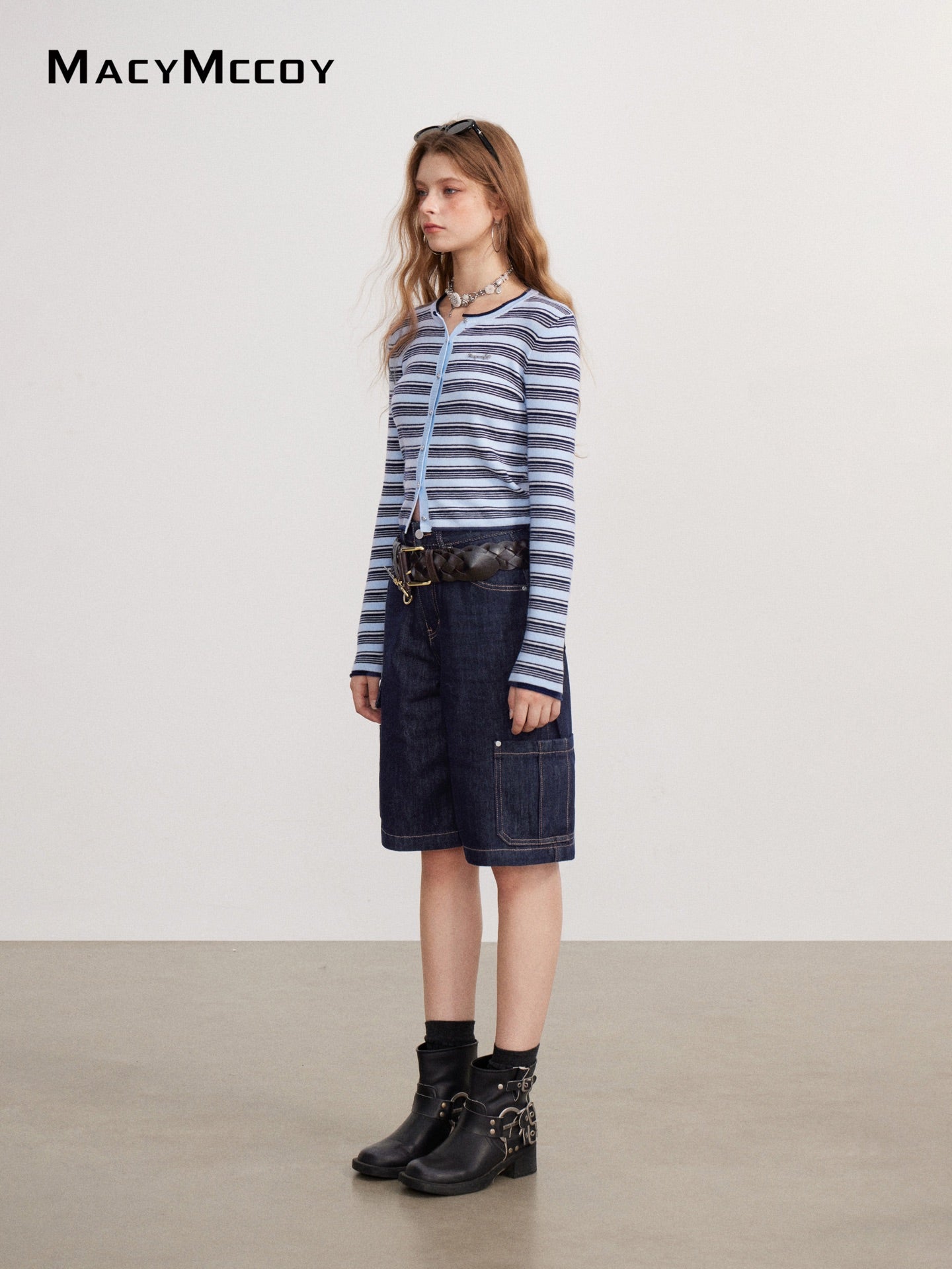 MacyMccoy MMC2026144 Color-Block Stripe Knit Top(2color)