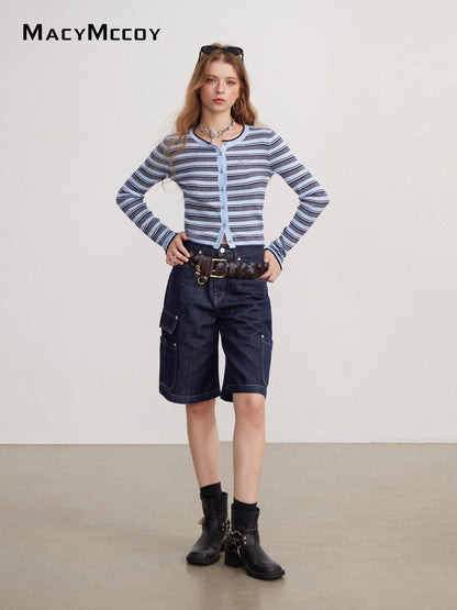 MacyMccoy MMC2026144 Color-Block Stripe Knit Top(2color)