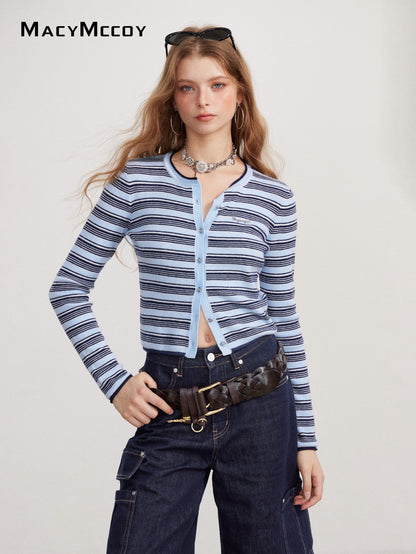 MacyMccoy MMC2026144 Color-Block Stripe Knit Top(2color)
