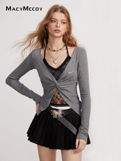MacyMccoy MMC2026134 Mock-layered lace panel top(2color)