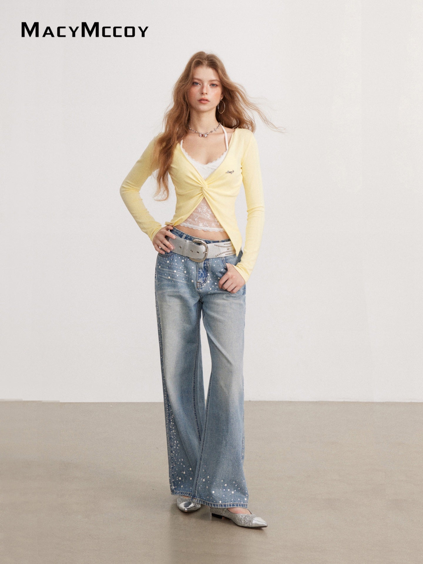 MacyMccoy MMC2026134 Mock-layered lace panel top(2color)