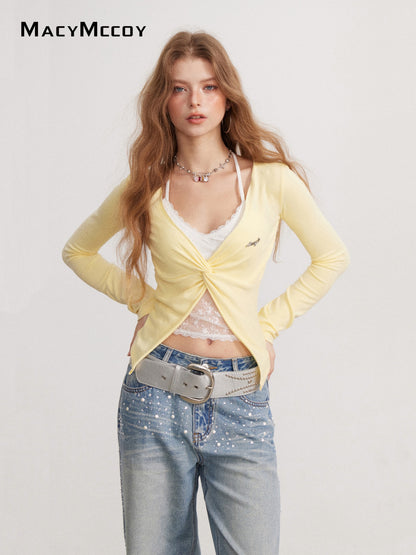 MacyMccoy MMC2026134 Mock-layered lace panel top(2color)