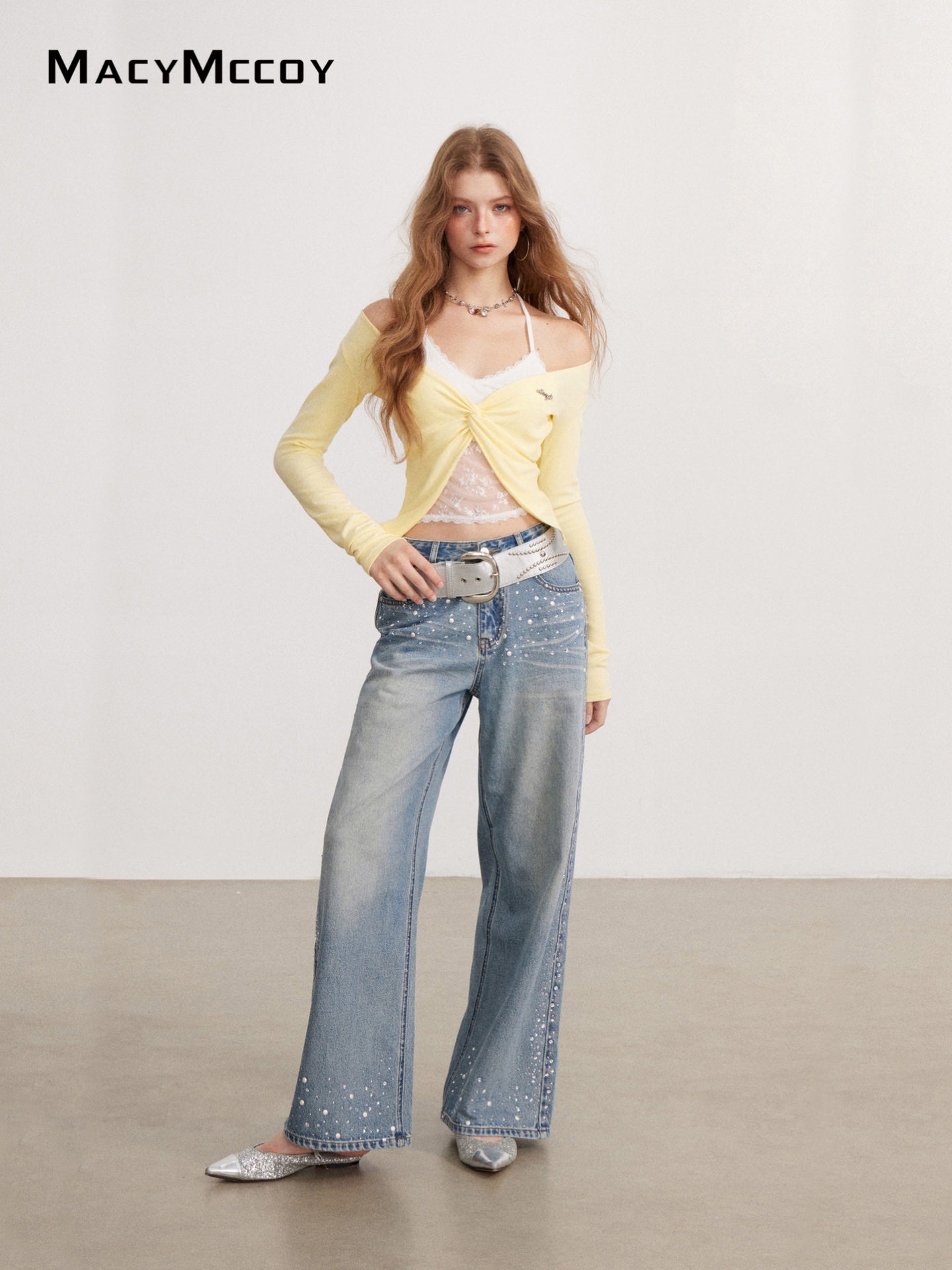 MacyMccoy MMC2026134 Mock-layered lace panel top(2color)