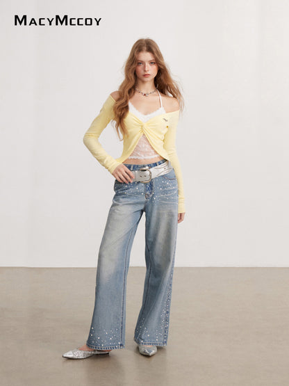 MacyMccoy MMC2026134 Mock-layered lace panel top(2color)