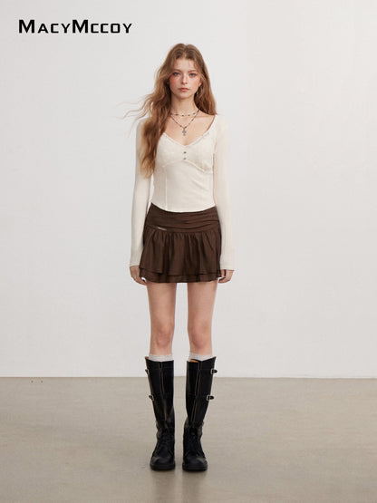 MacyMccoy MMC2026136 Lace Panel Long-Sleeve Top(2color)