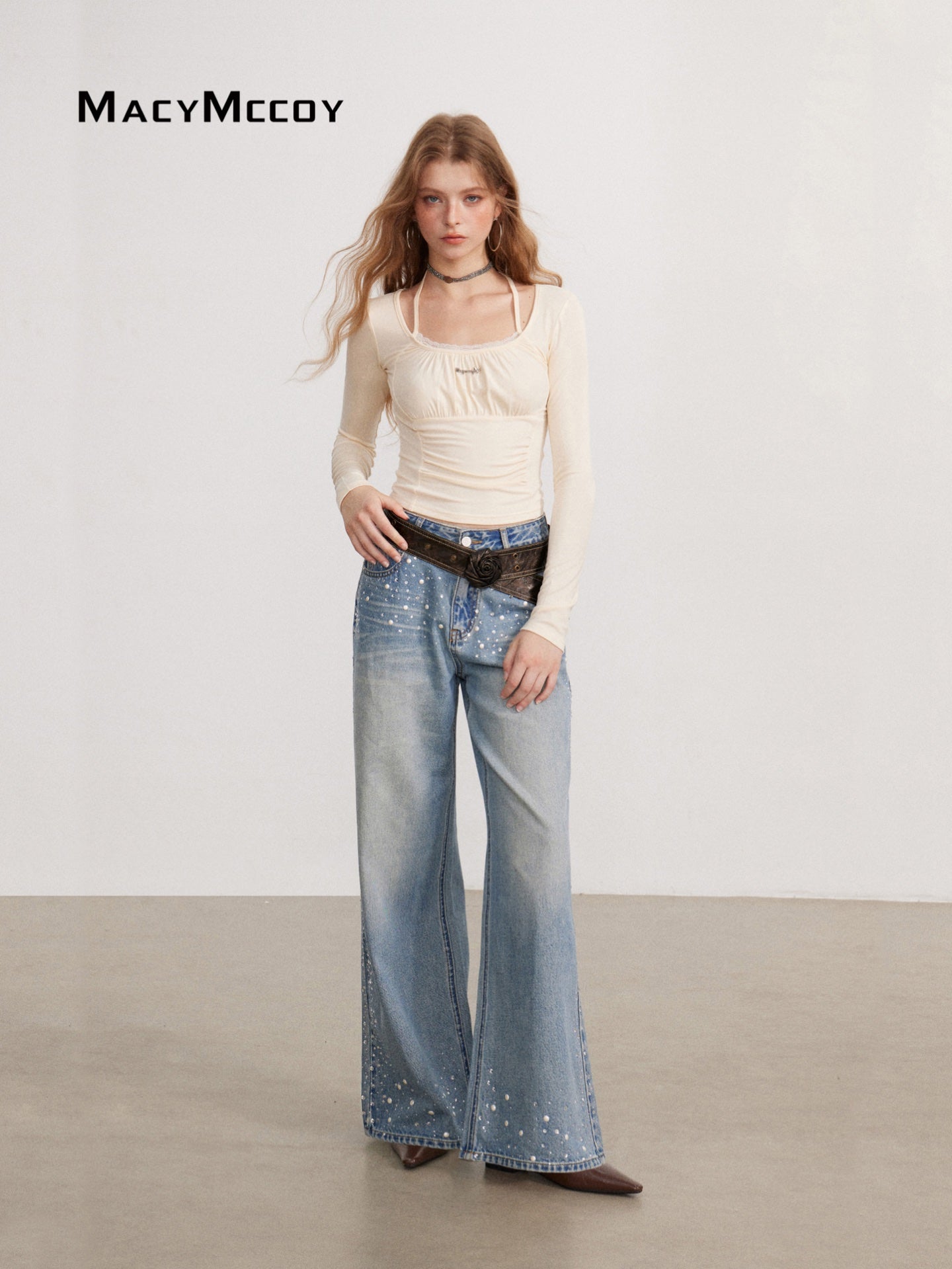 MacyMccoy MMC2026137 Ruched drawstring long-sleeve top(3color)