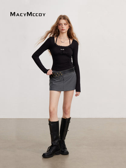 MacyMccoy MMC2026137 Ruched drawstring long-sleeve top(3color)