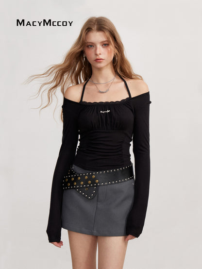 MacyMccoy MMC2026137 Ruched drawstring long-sleeve top(3color)