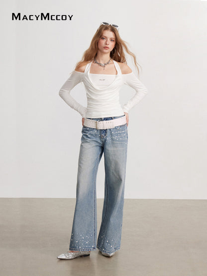 MacyMccoy MMC2026135 Off-Shoulder Draped Neck Top(2color)