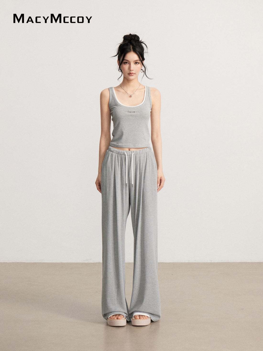 MacyMccoy MMC2026111 Draped Striped Tank Top Set(2color)