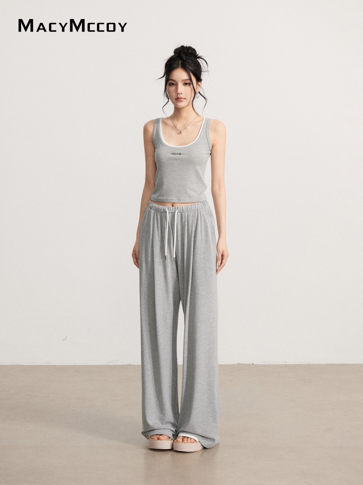 MacyMccoy MMC2026111 Draped Striped Tank Top Set(2color)