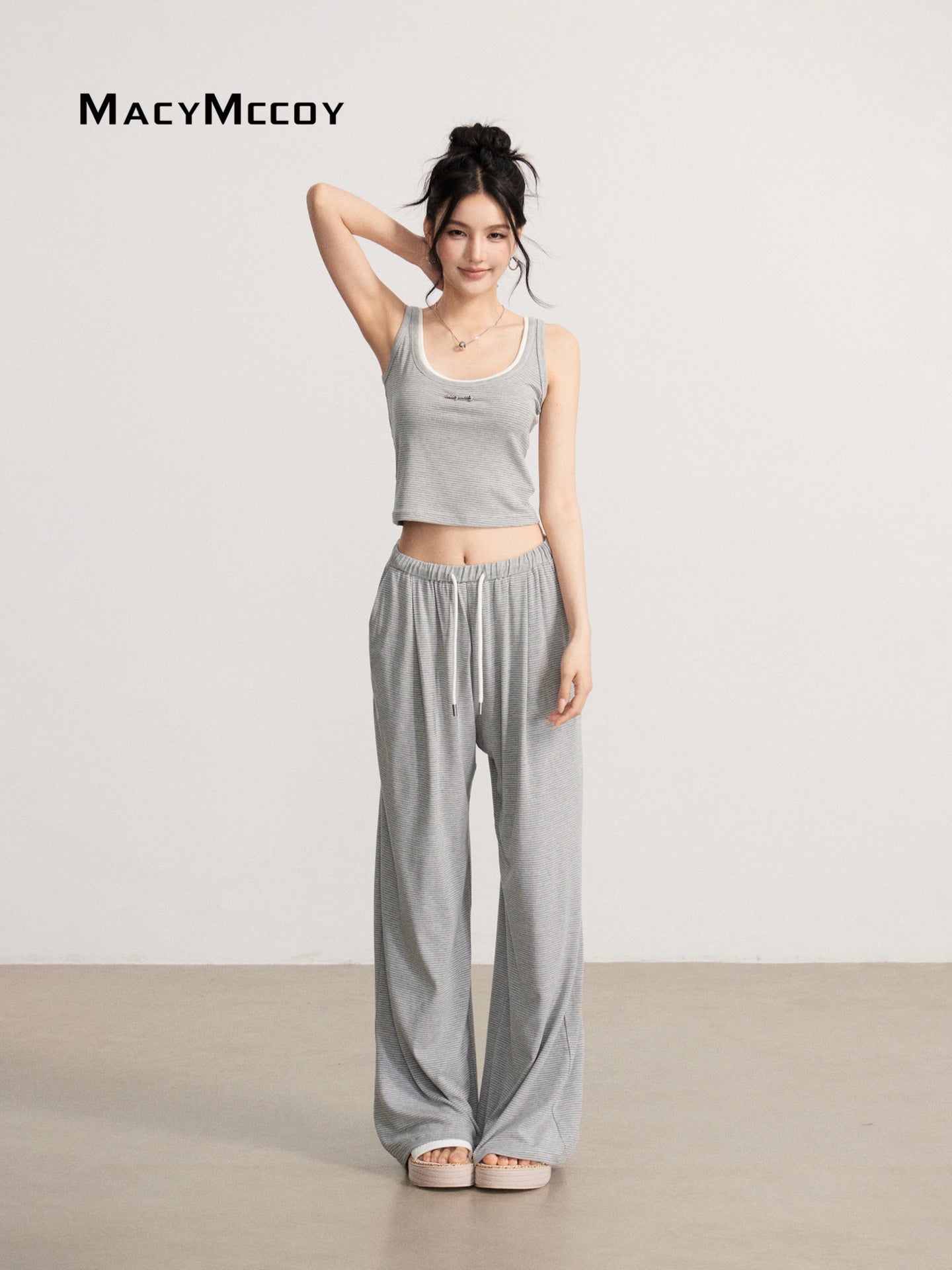 MacyMccoy MMC2026111 Draped Striped Tank Top Set(2color)