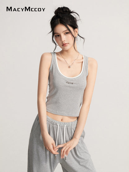 MacyMccoy MMC2026111 Draped Striped Tank Top Set(2color)