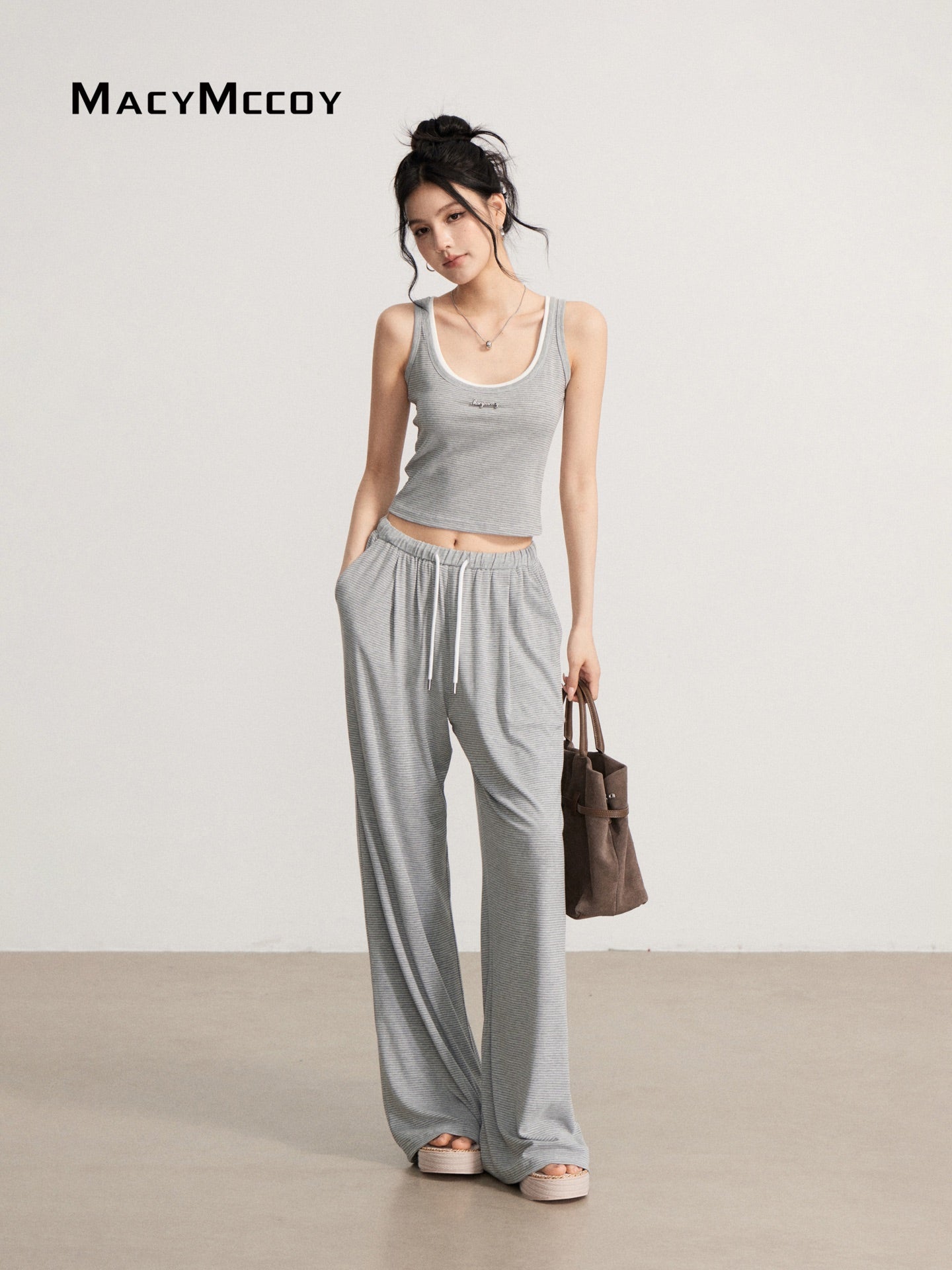 MacyMccoy MMC2026111 Draped Striped Tank Top Set(2color)