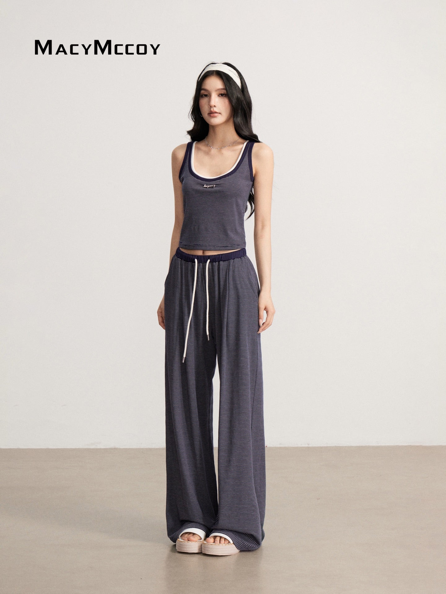 MacyMccoy MMC2026111 Draped Striped Tank Top Set(2color)