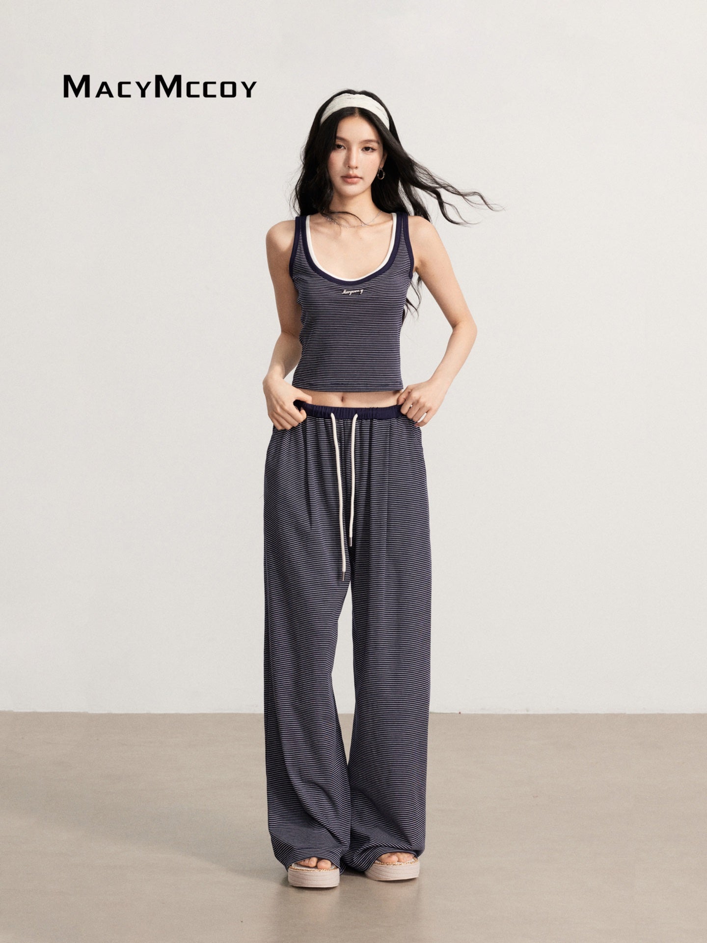 MacyMccoy MMC2026111 Draped Striped Tank Top Set(2color)