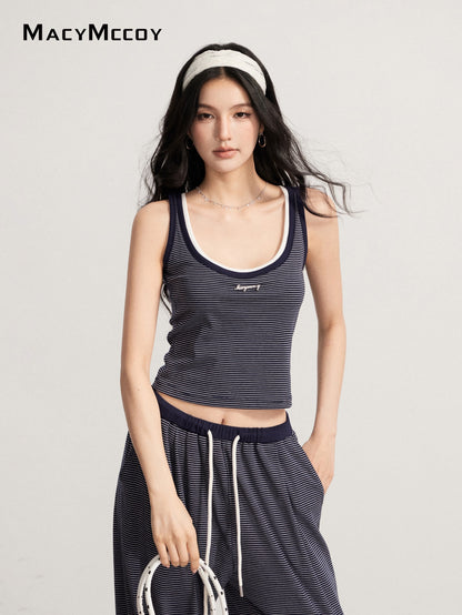 MacyMccoy MMC2026111 Draped Striped Tank Top Set(2color)