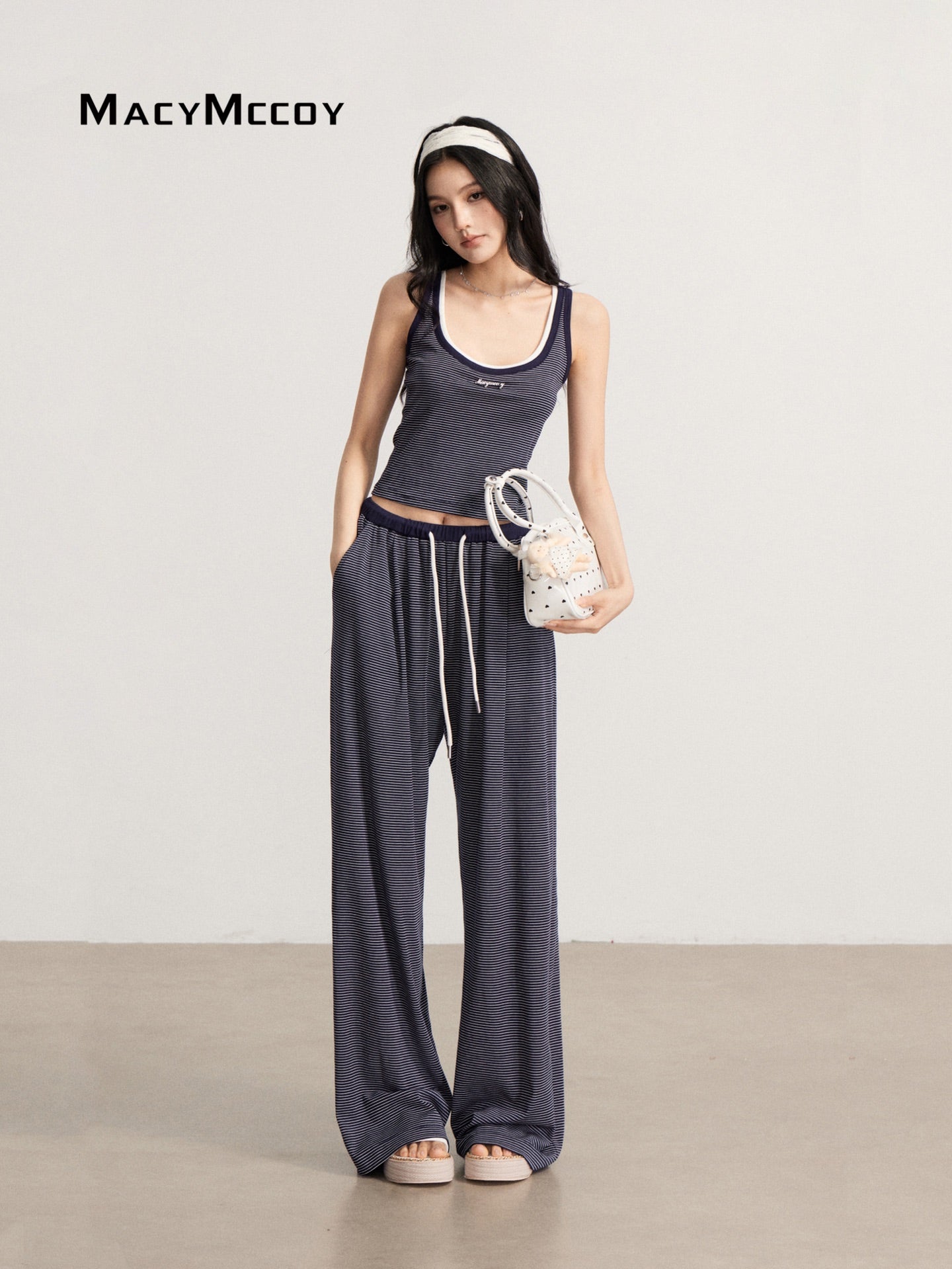 MacyMccoy MMC2026111 Draped Striped Tank Top Set(2color)