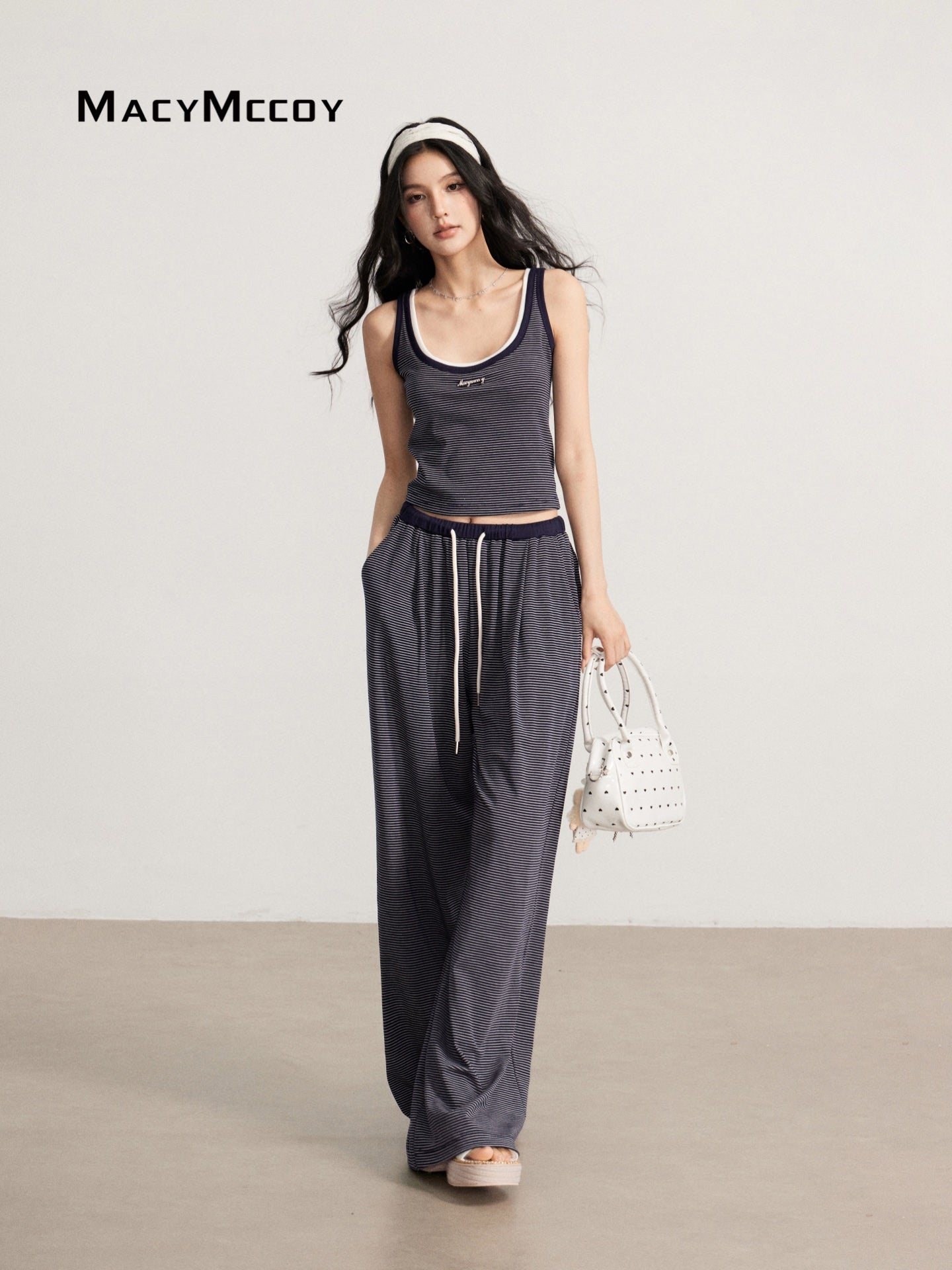 MacyMccoy MMC2026111 Draped Striped Tank Top Set(2color)