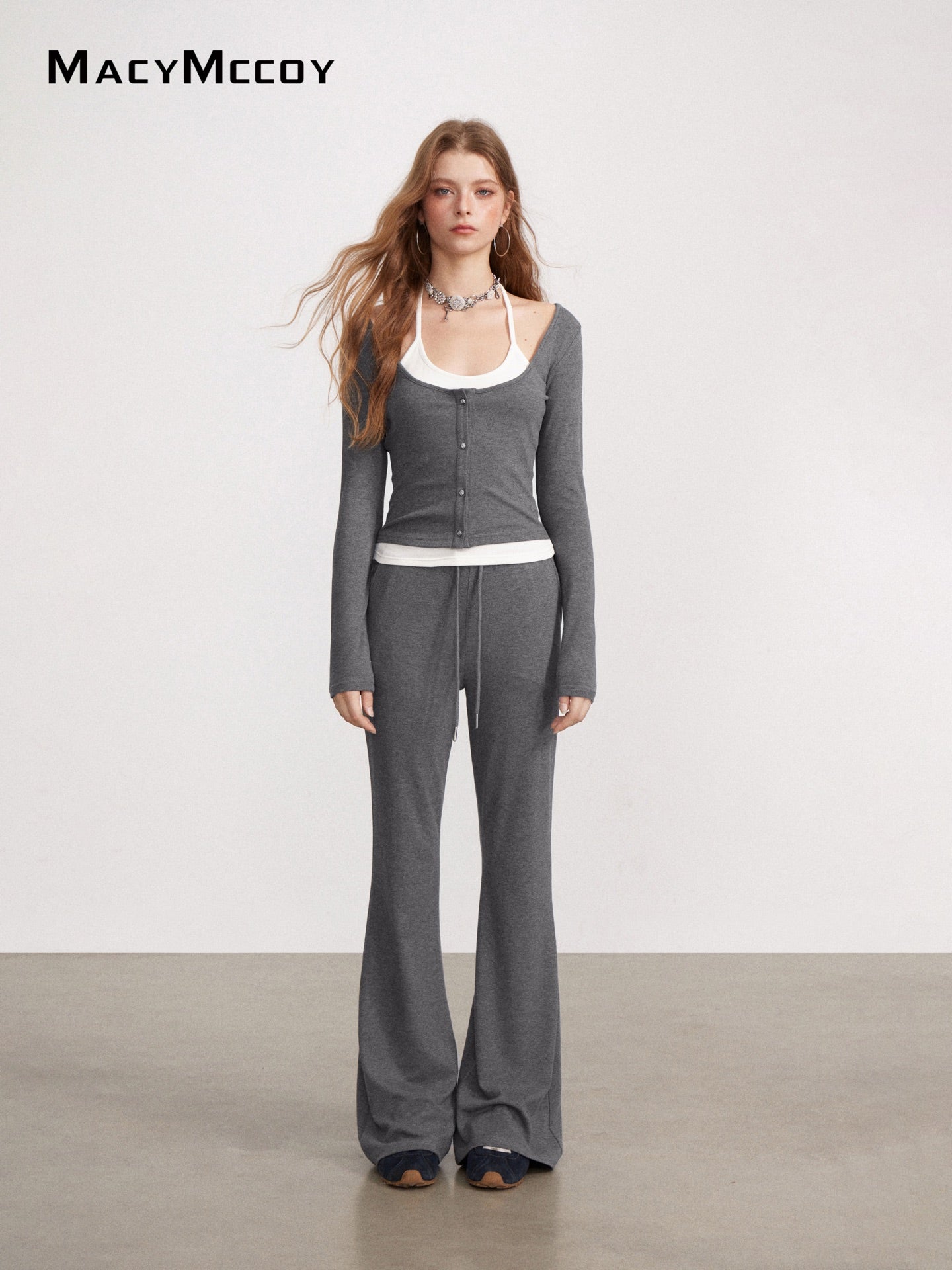 MacyMccoy MMC2026150 Mock Layered Tie-Front Set(2color)
