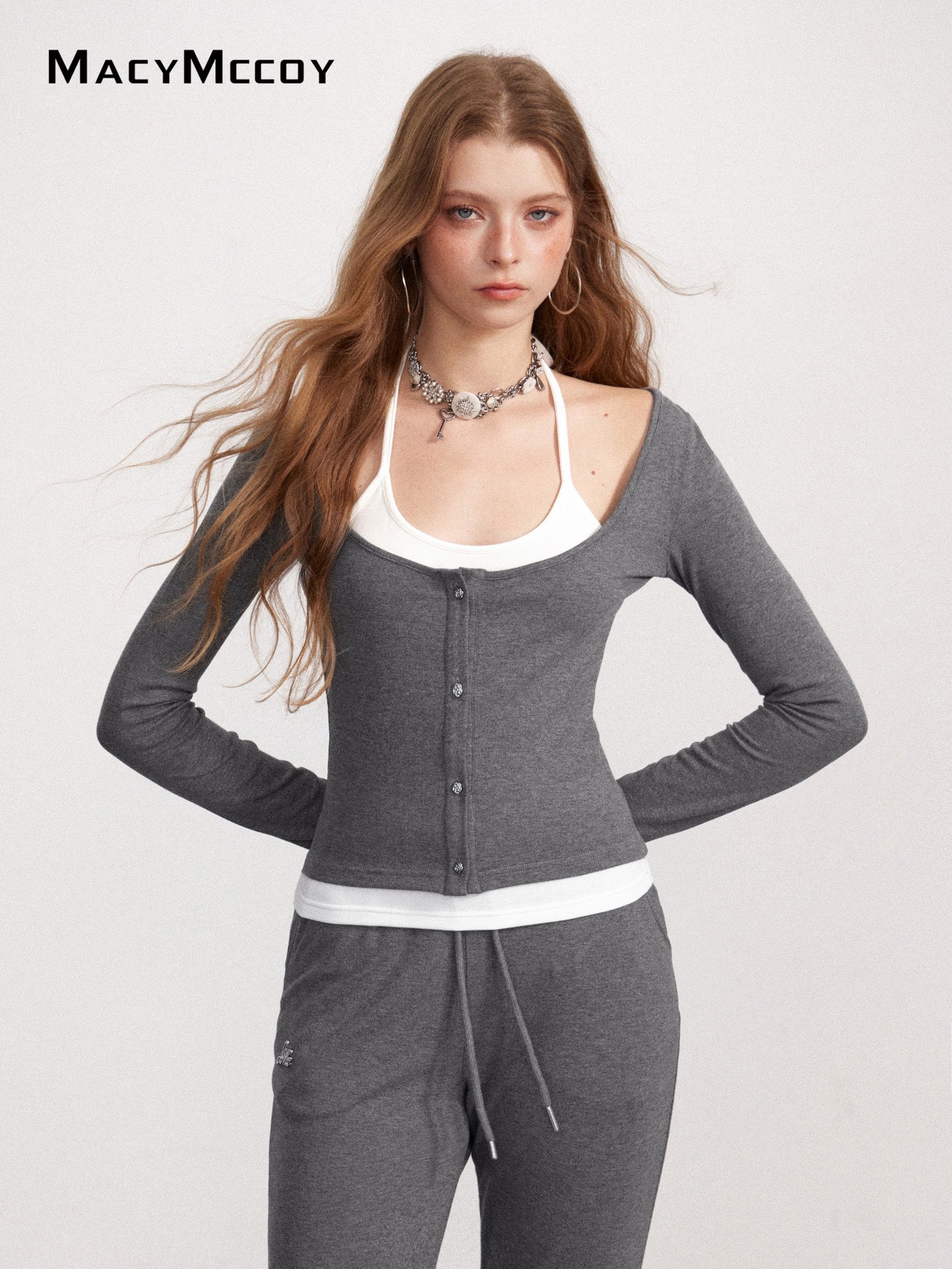 MacyMccoy MMC2026150 Mock Layered Tie-Front Set(2color)