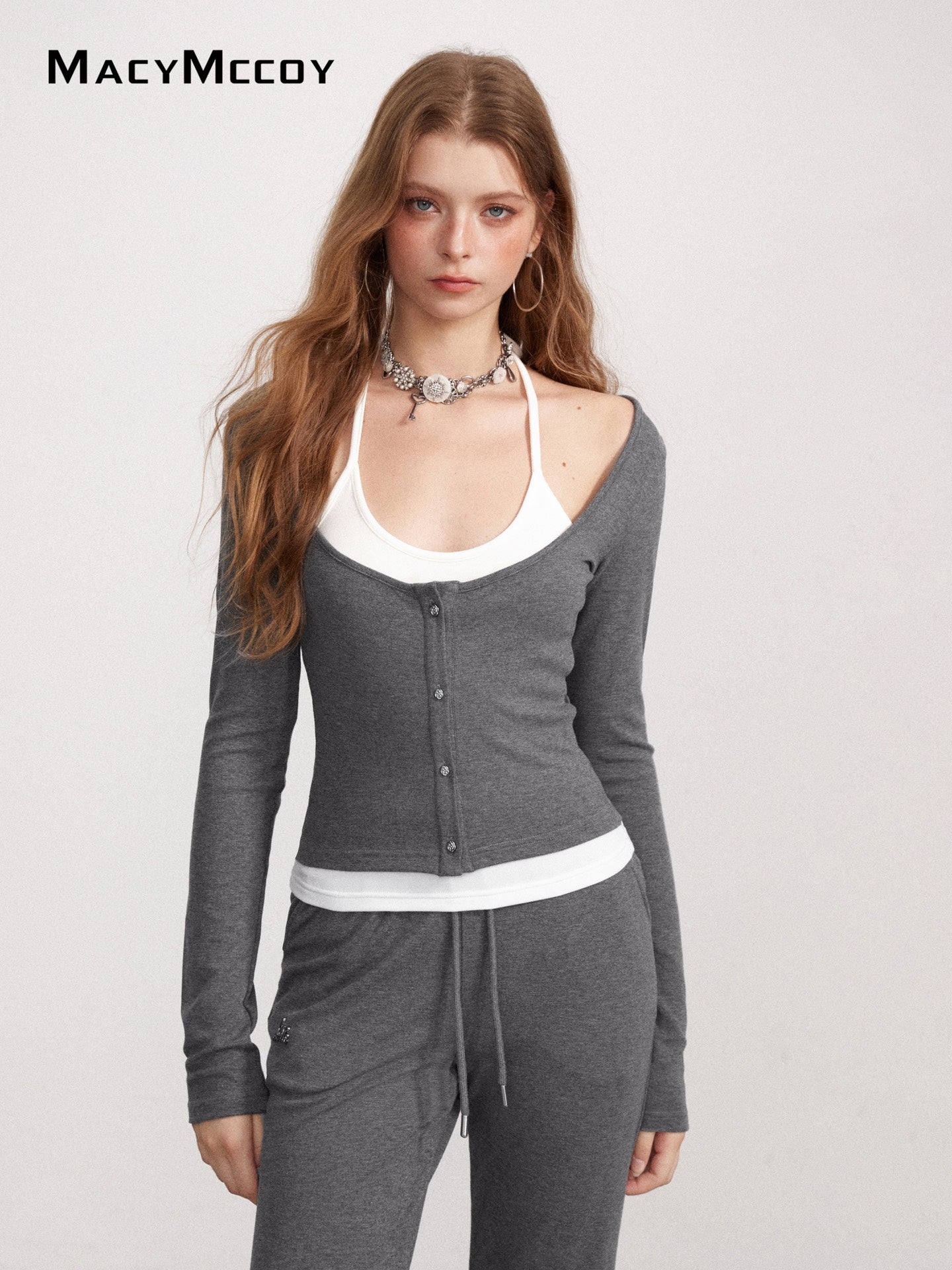 MacyMccoy MMC2026150 Mock Layered Tie-Front Set(2color)