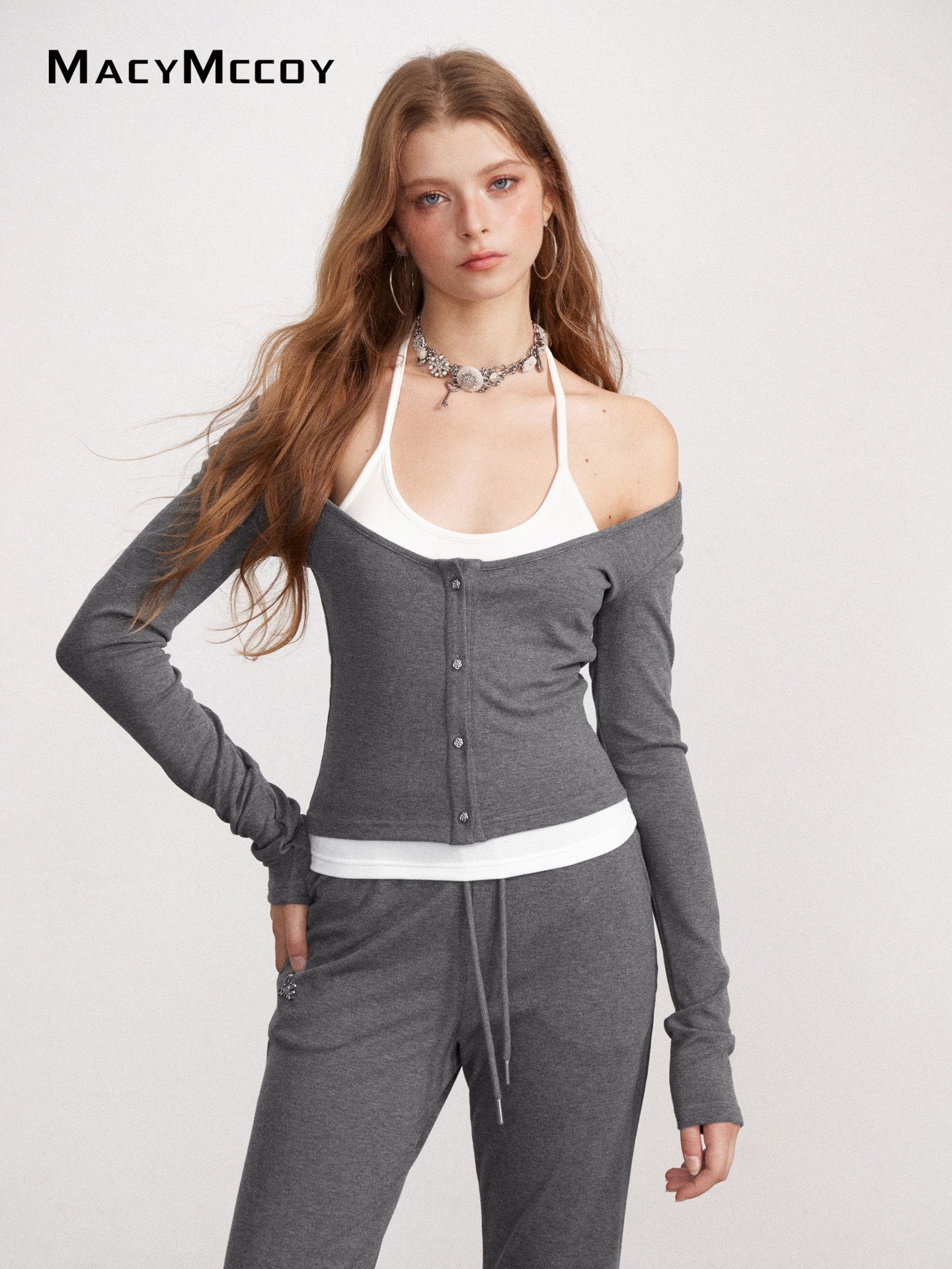 MacyMccoy MMC2026150 Mock Layered Tie-Front Set(2color)