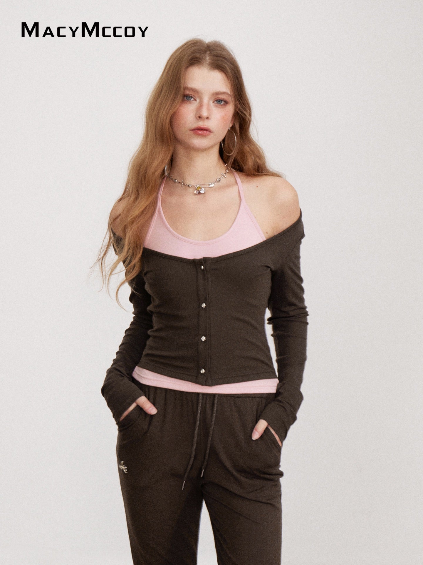 MacyMccoy MMC2026150 Mock Layered Tie-Front Set(2color)