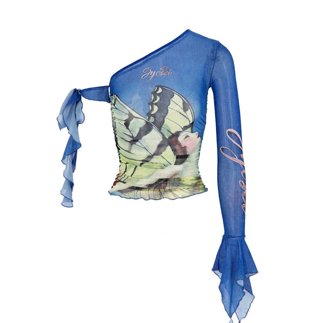 JYOSEI Blue one shoulder printed top