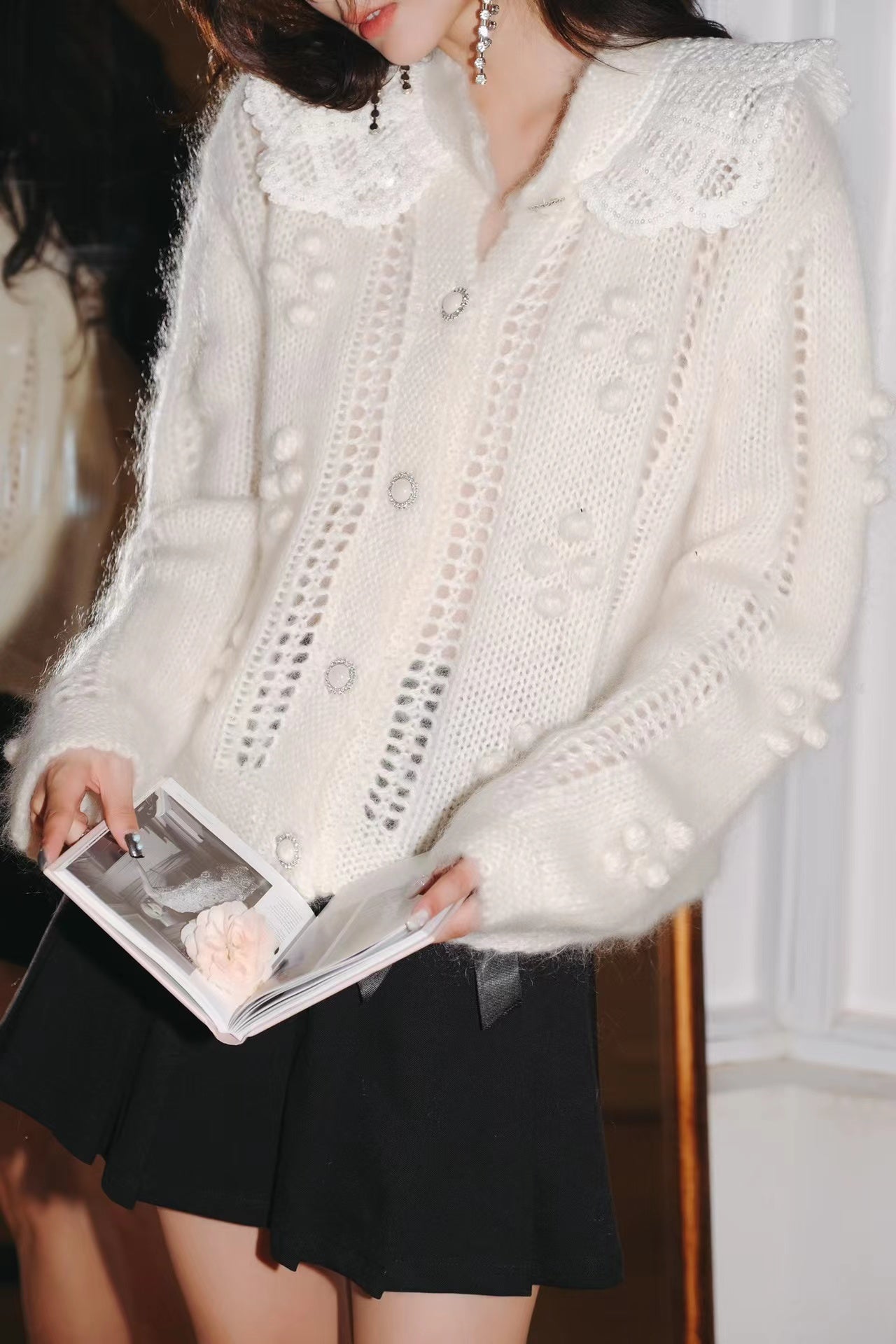 ROCHA ROMA White Wool Snowball Sweater