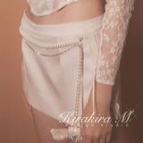 Kirakira.M Diamond Shiny Lace Fishbone Top And Pearl Chain Skirt