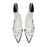 CHINCHIN Cowhide Pointed Head And Buckle Short Boots