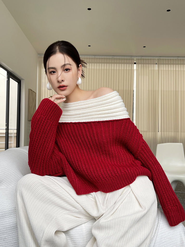 Rumia contrast color strapless sweater