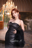 Kirakira.M Diamond black full diamond long dress and Fur waistcoat