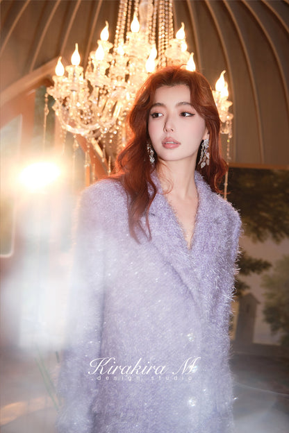 Kirakira.M Diamond misty purple tweed tassel coat