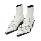 CHINCHIN Cowhide Pointed Head And Buckle Short Boots