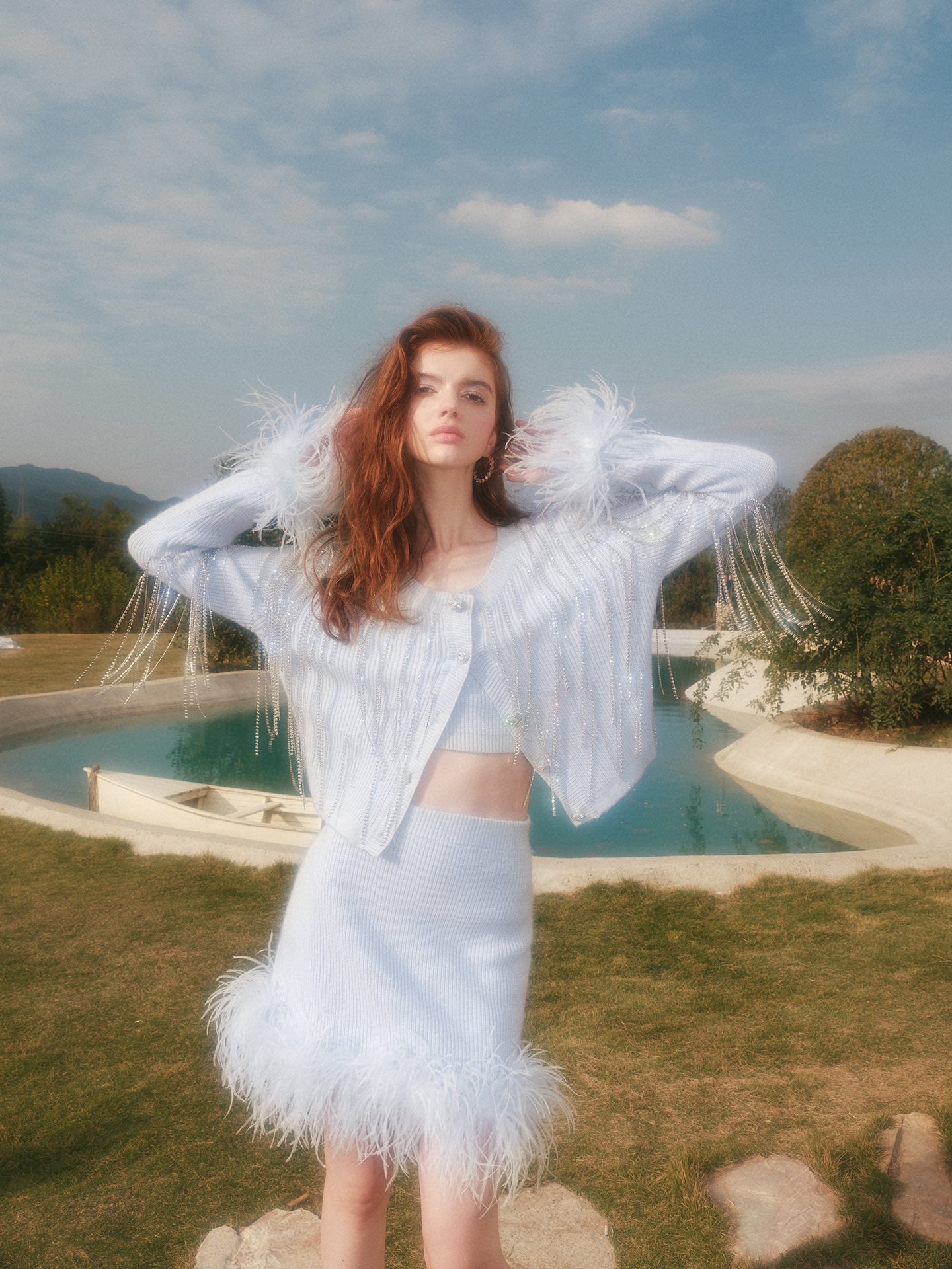 wardrobes by chen blue Tassel feather suit