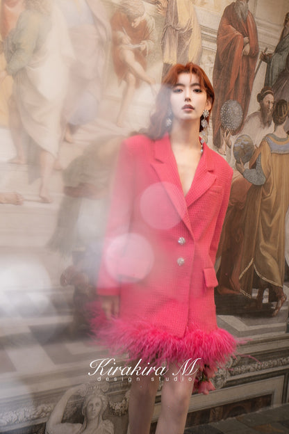 Kirakira.M Diamond pink feather coat