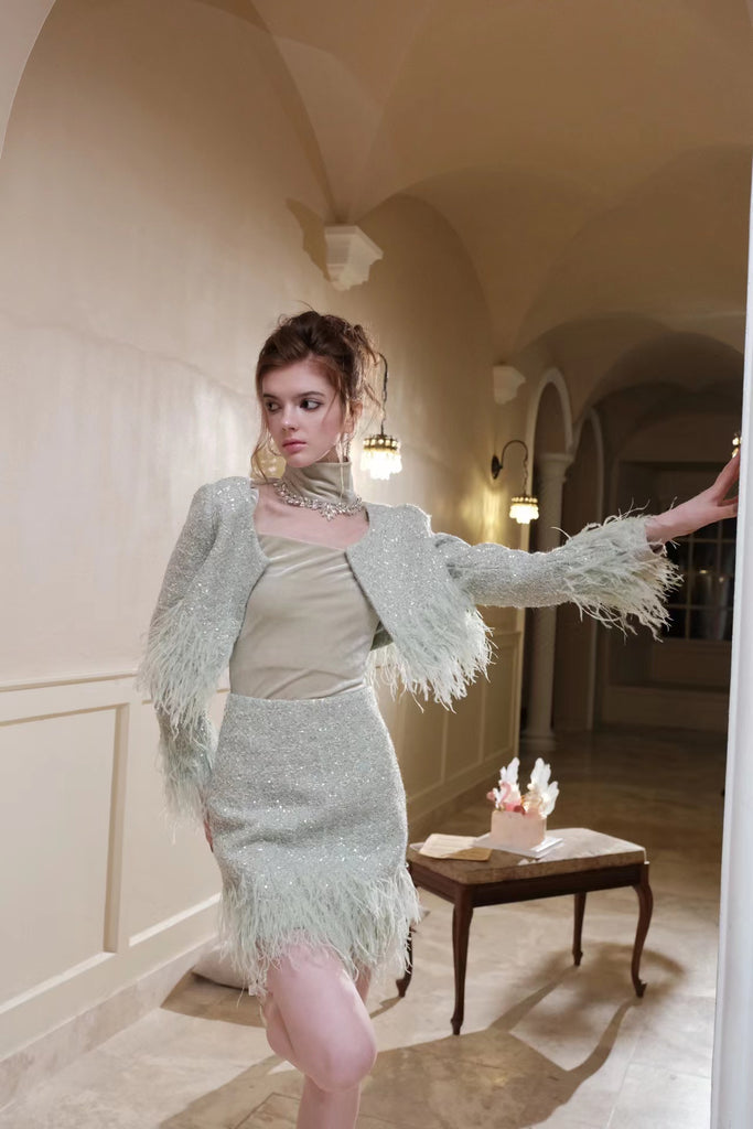 wardrobes by chen crystal bead embroidered feather suit