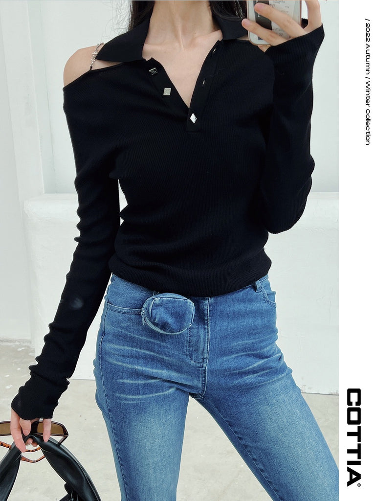 COTTIA Black Chain Knitted Top