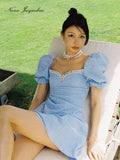 NJ rose jacquard bubble sleeve dress