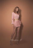 Kirakira.M Diamond Pink Feather Short Suit And Skirt