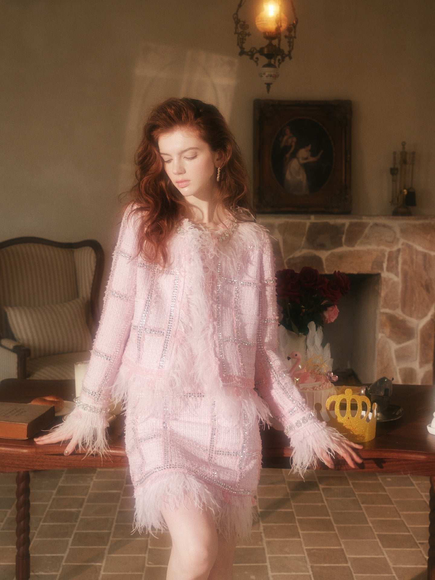 wardrobes  by chen pink feather suit