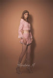 Kirakira.M Diamond Pink Feather Short Suit And Skirt