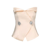 NanaJacqueline Satin silk drill button top fake two-piece skirt