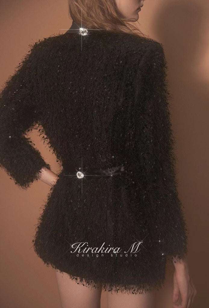 Kirakira.M Diamond Black Feather Coat