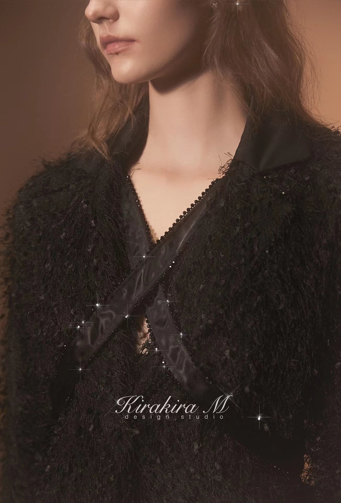 Kirakira.M Diamond Black Feather Coat