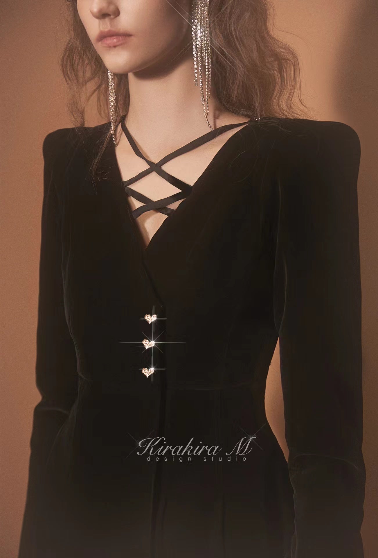 Kirakira.M Diamond Black Velvet Suit Dress